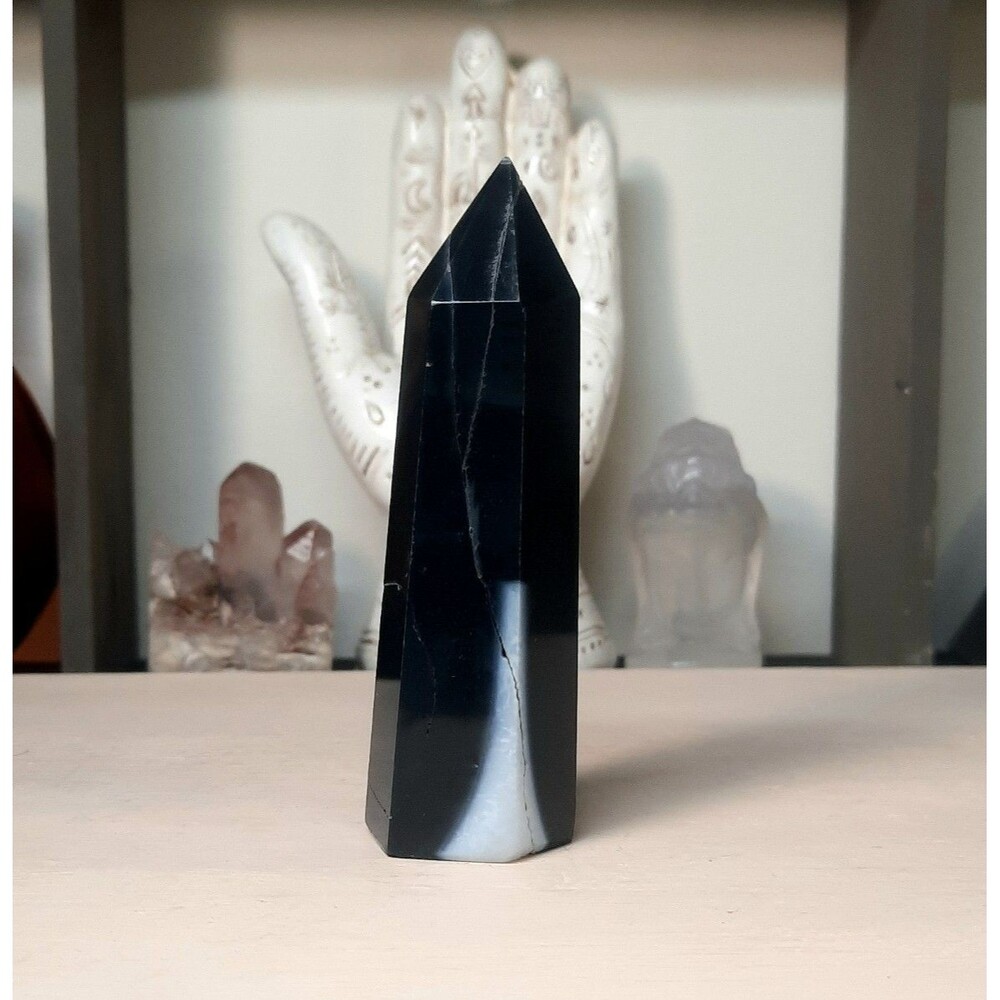 Black Striped Agate Crystal Tower